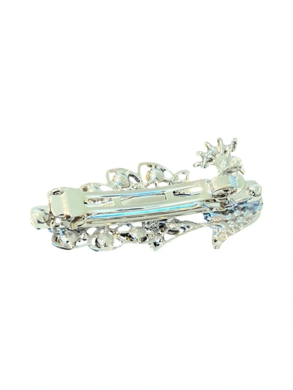 Multicolor Silver Peacock With Iridescent Crystal Hair Clip 2.5”FINAL PRICE DROP